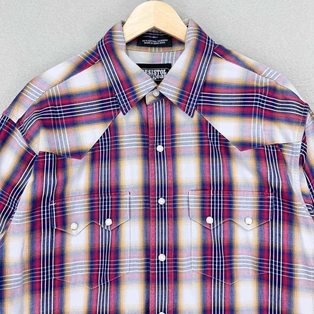 Vintage Resistol Western Shirt Mens M Red Plaid Pearl Snap Saw Tooth Long Sleeve
